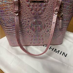 Brahmin Metallic Pink Shoulder Bag with Embossed Texture